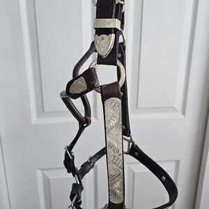 Brown Leather Horse Show Halter with Silver Accents